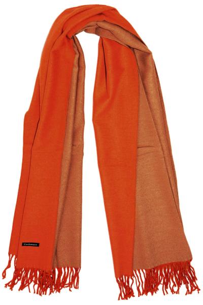 Grande écharpe en cachemire à franges bicolore orange beige