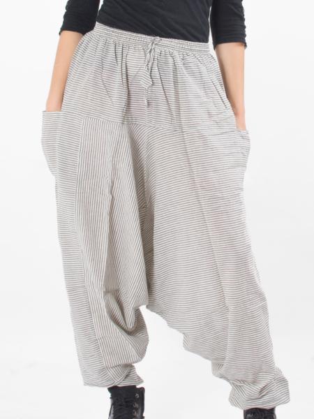 Pantalon sarouel léger à rayures grises et blanches