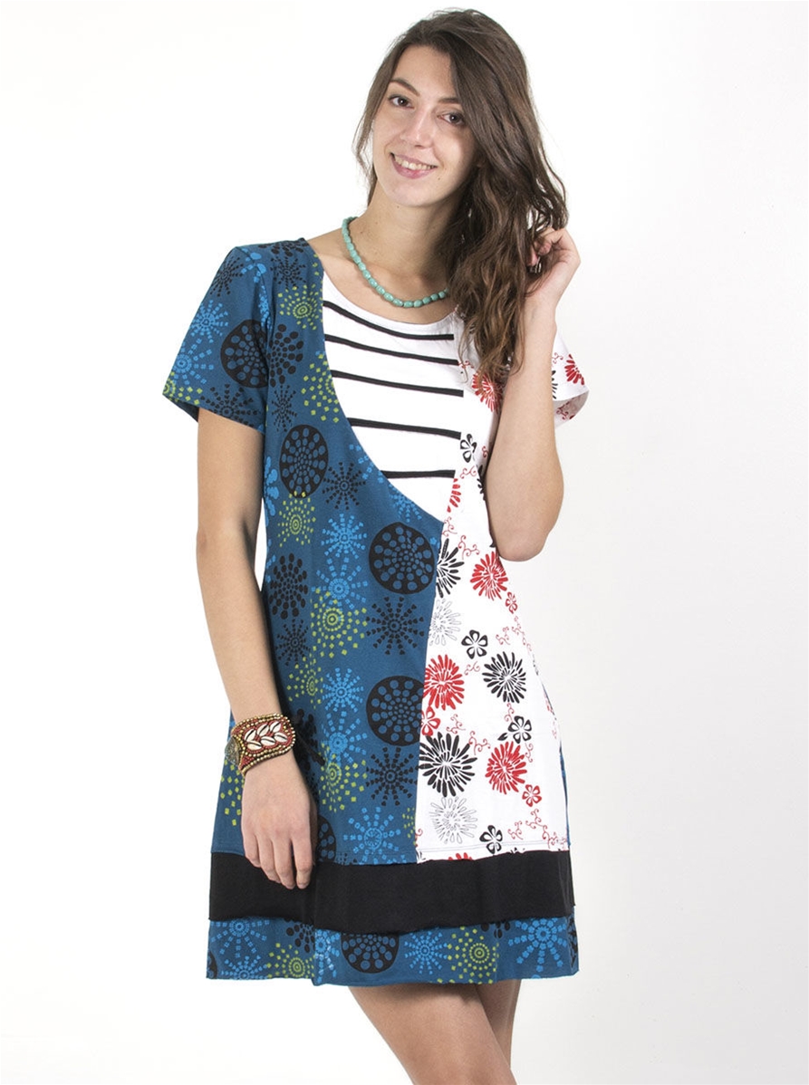 Robe ethnique style marin au col rayuré