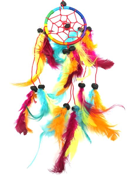 Attrape-rêve ethnique en macramé multicolore à plumes