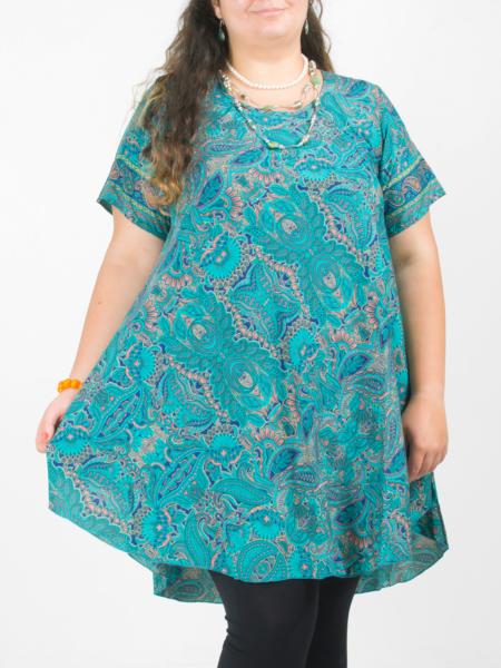 Robe grande taille évasée à motif coloré paisley turquoise