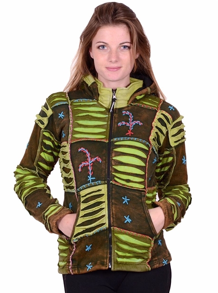 Gilet à capuche griffure floral vert kaki