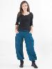 Pantalon bouffant pétrole en coton ceinture façon thaï