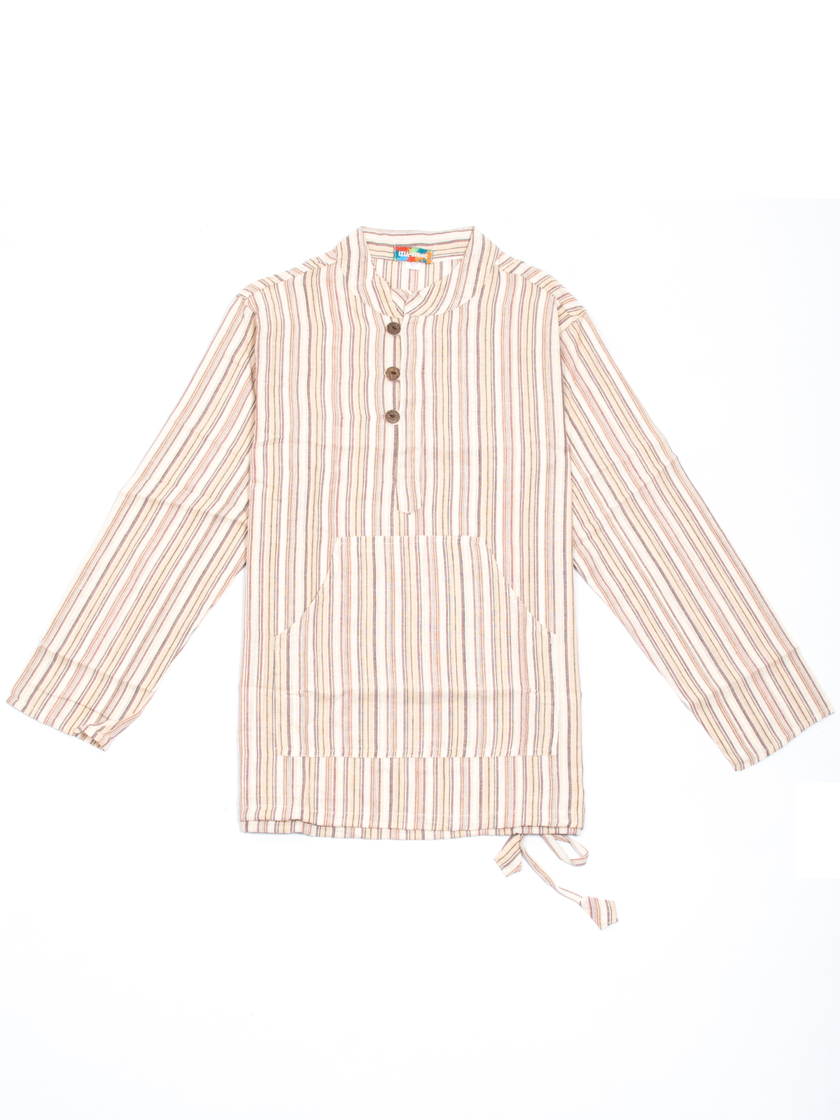 Chemise beige rayé à col mao et manches longues