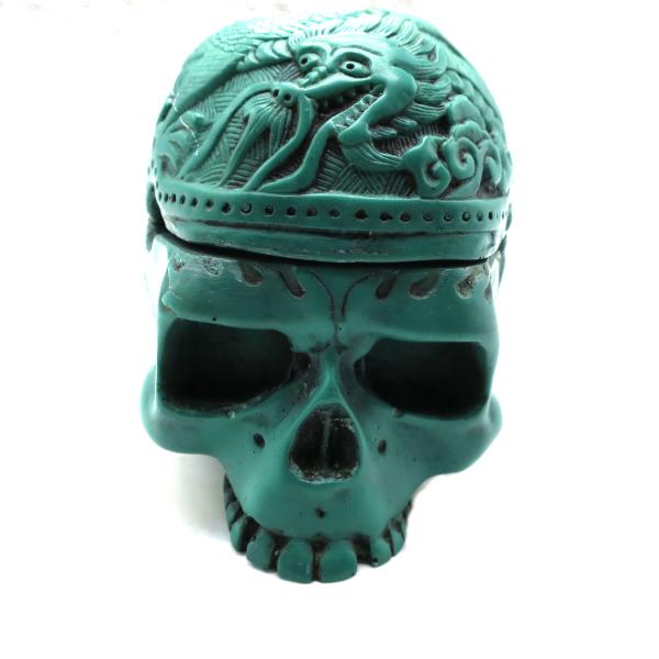 Cendrier crâne décoré vert