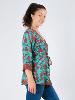 Long gilet kimono cache-coeur motif floral ethnique vert