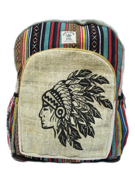Grand sac à dos chanvre Himalayan - motif chef indien - Sac XL
