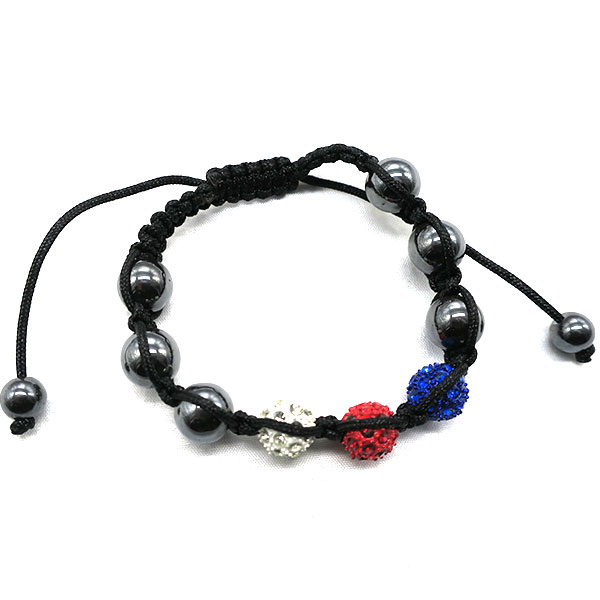 Bracelet macramé shamballa - bleu blanc rouge 