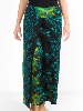 Pantalon fendu devant ample à motif plume de paon noir turquoise