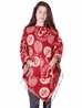 Poncho rouge à capuche en laine à motif Ohm