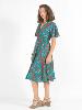 Robe cache-coeur mi-longue turquoise imprimée paisley