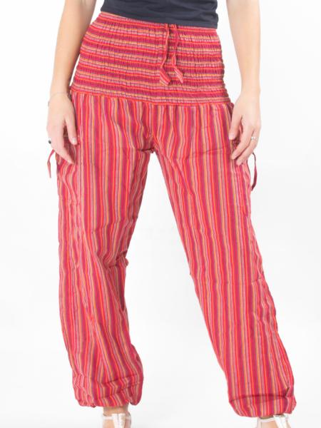 Pantalon bouffant rouge à rayures façon Népalais