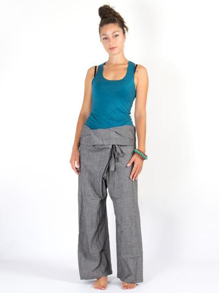 Pantalon yoga thaï gris chiné avec pochette de transport