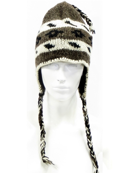 Bonnet look péruvien noir, gris et blanc en laine