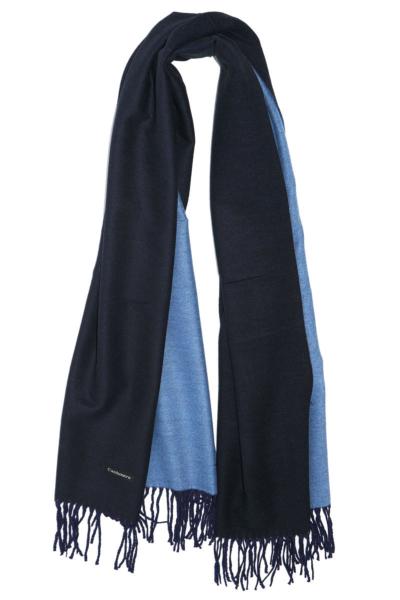 Grande écharpe en cachemire à franges bicolore bleu marine