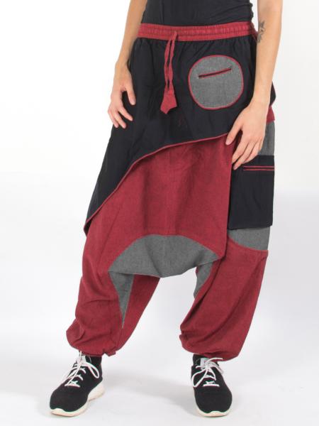 Pantalon sarouel bordeaux, noir et gris déstructuré