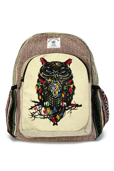 Petit sac à dos de chanvre Himalayan - motif Hibou