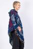 Poncho à capuche bleu au motif paisley en laine