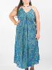 Robe longue dos nu colorée à motif paisley bleu vert