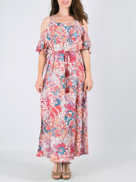 Robe longue fleurie bohème à nouer manche couvrante 