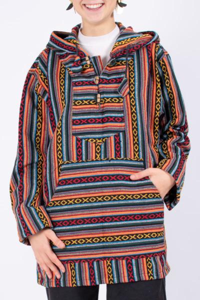 Sweat capuche tissage ethnique traditionnel du Népal orange