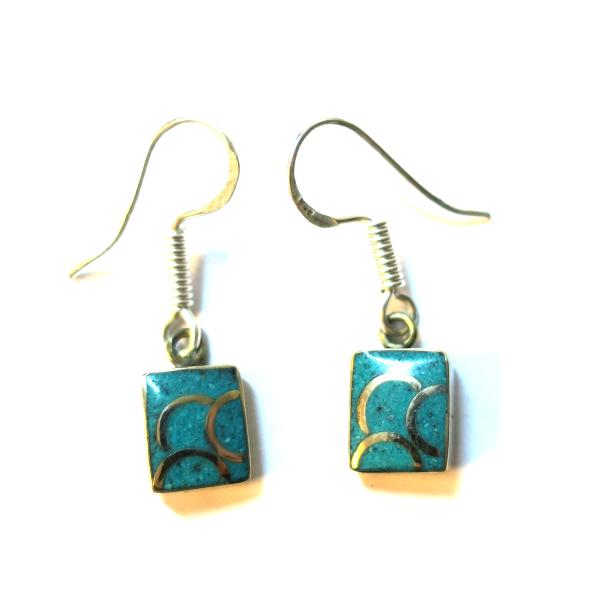 Boucles d'oreilles népalaises carré turquoise