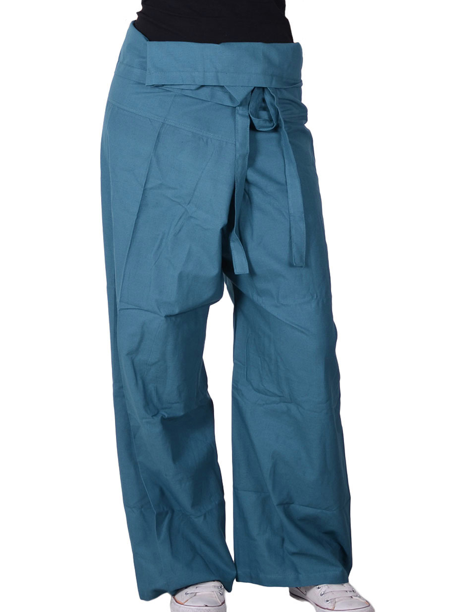 Pantalon thaï bleu pétrole avec pochette de transport