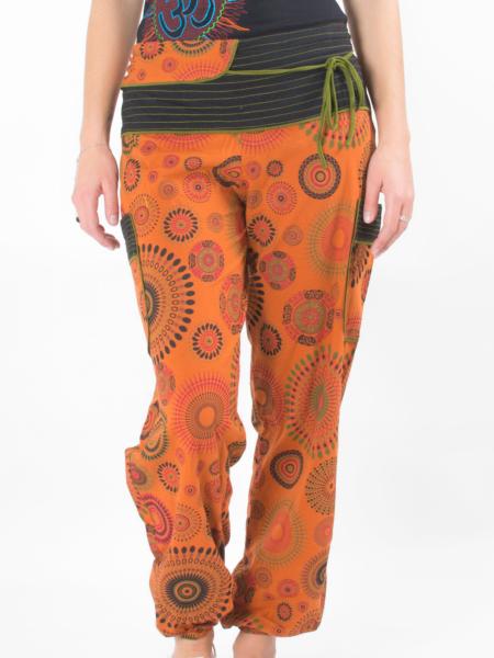 Pantalon bouffant orange à motif imprimé mandala