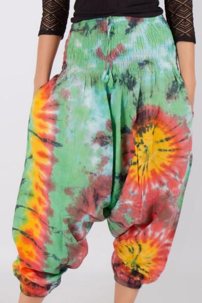 Pantalon sarouel léger à motif tie and dye coloré vert