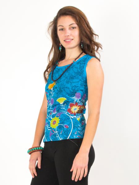 Debardeur Turquoise Dentelle Motif Fleuri Mode Ethnique