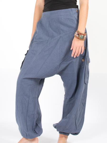 Pantalon sarouel mixte bleu gris à boutons