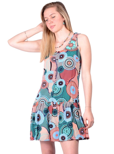 Robe pastel à motif japonais taille basse froncée