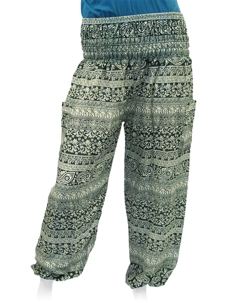 Pantalon bouffant vert motif paisley