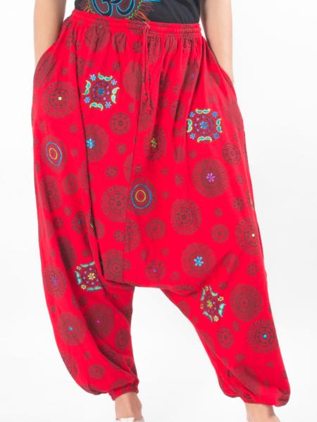 Pantalon sarouel extensible rouge à mandala homme femme