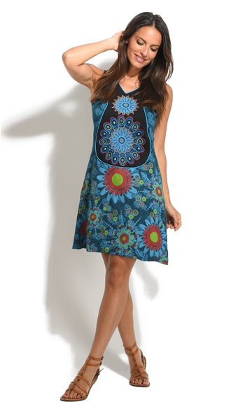 Robe bleue élégante à motif fleuri 