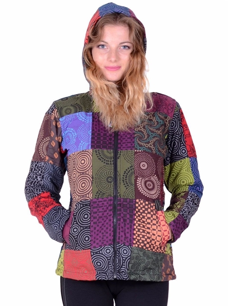 Veste ethnique à capuche et patchworks colorés