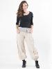 Pantalon bouffant beige en coton ceinture façon thaï