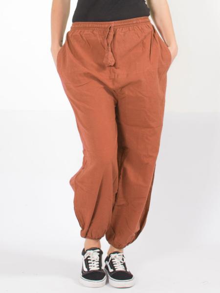 Pantalon bouffant ethnique orange rouille uni