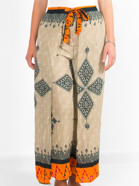 Pantalon portefeuille ample à nouer au motif style wax africain