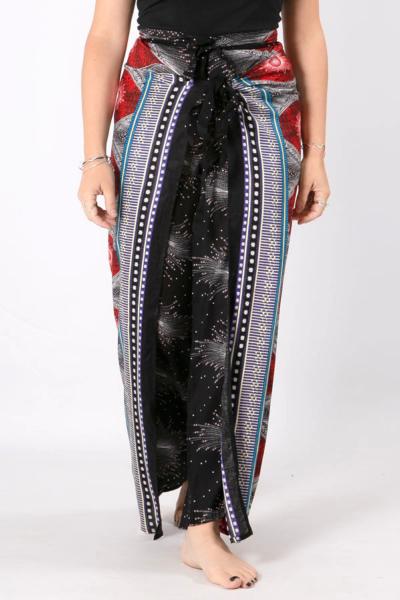 Pantalon fendu fluide noir à motif oriental style hippie chic