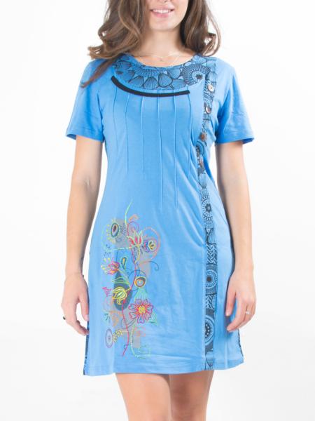 Robe bleue asymétrique avec motif ethnique rayon de lune