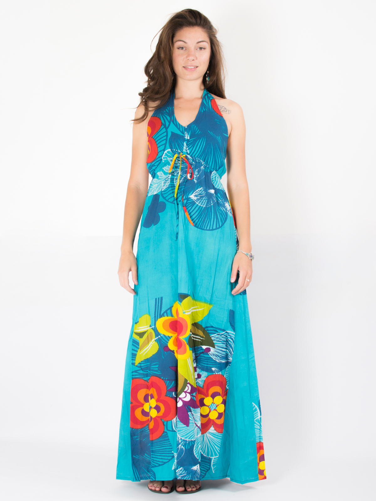 Robe empire à dos nu bleu turquoise