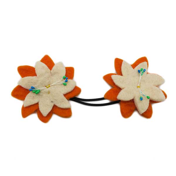 Élastique cheveux double fleurs orange et blanche