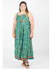 Robe longue grande taille verte motif ethnique à bretelles