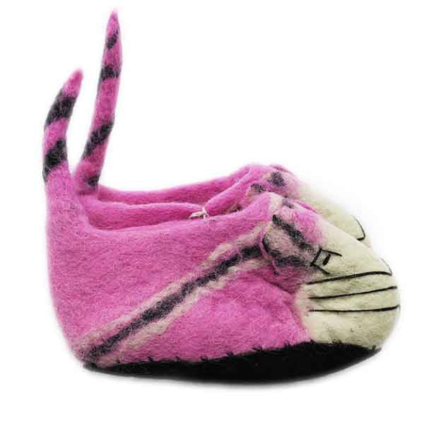 Chaussons animaux rose en laine