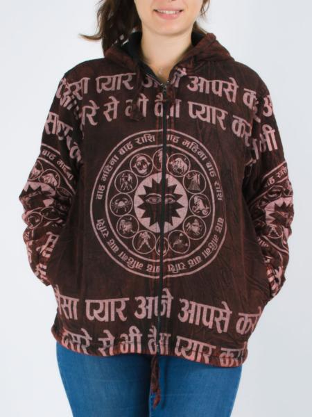 Gilet à capuche bordeaux motif signes du zodiaque sanskrit