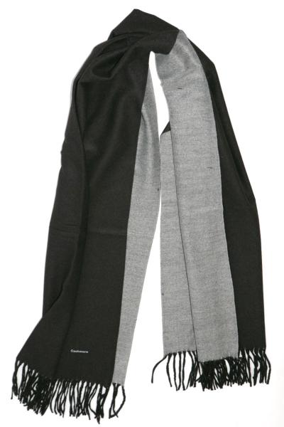 Grande écharpe en cachemire à franges bicolore noir gris