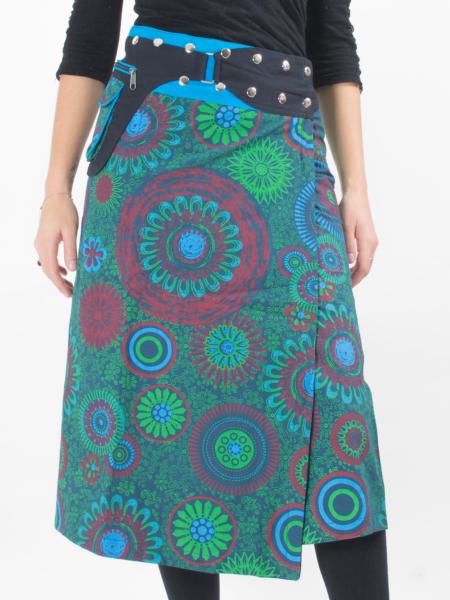 Jupe midi en coton multicolore à motif de mandala