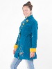 Manteau long bleu pétrole féminin à broderie motif fleurs russes