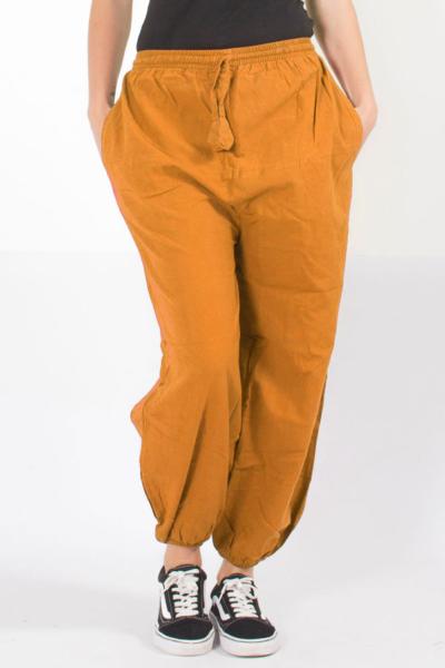 Pantalon bouffant ethnique jaune moutarde uni